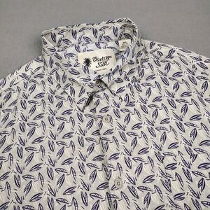 Vintage Silk‎ 100% Silk Button Up Shirt Men 2XL Gray Casual Abstract Geometric